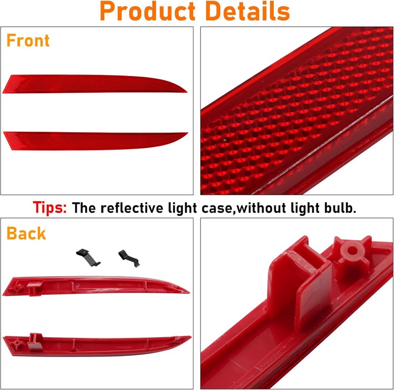Abodvu Compatible with Honda Accord Sedan Rear Bumper Reflectors 2013-2015,Left Driver & Right Passenger Side Rear Bumper Red Marker Trims,Back Reflector W/O Bulbs Replace for 9th Gen Accord(1Pair) - Image 4
